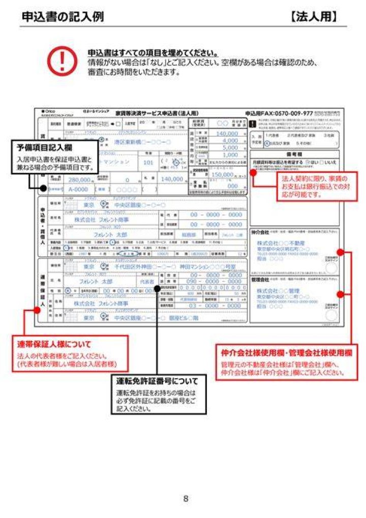 受験申込用紙の記入例イメージ