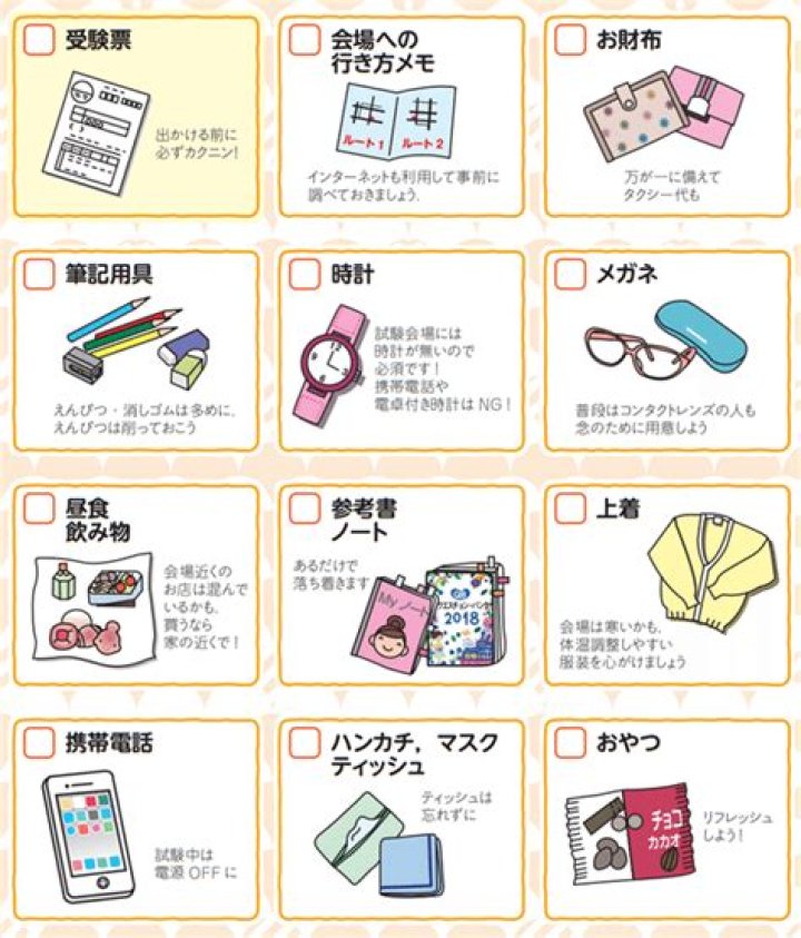模試当日の持ち物と受験票のイメージ